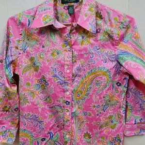 Raph Lauren pink paisley/floral button down sz PXS